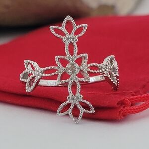 ❤️925 Cross-Shaped Diamond Ring Size 10 Sterling Silver 👌🎁